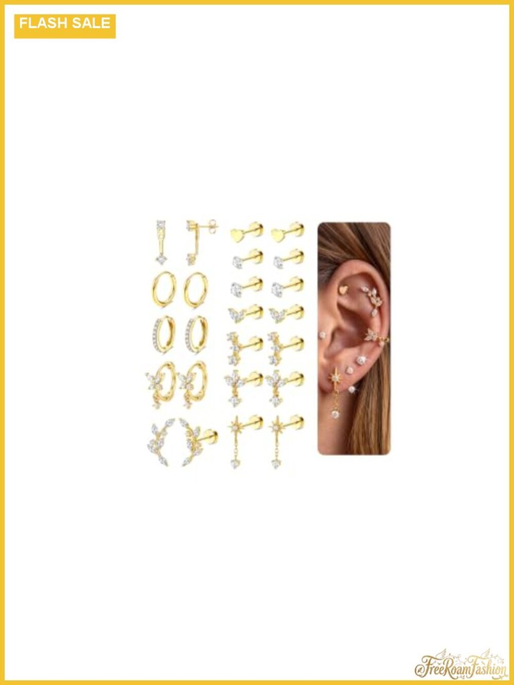 Hypoallergenic Flat Back Earrings for Women 20G Stud & Hoop Set